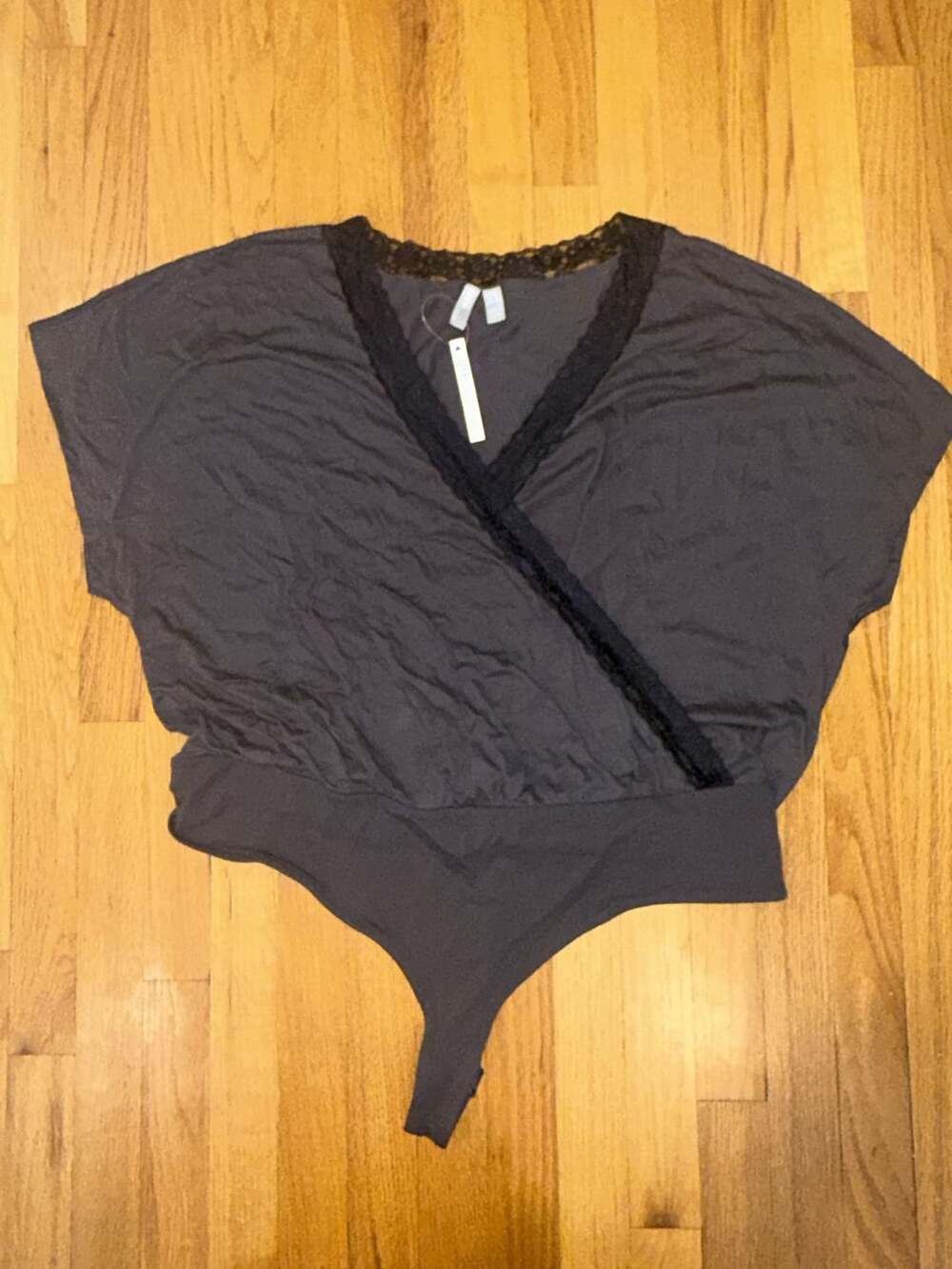 ASOS NWT Curve Bodysuit Size 18 Dark Gray Wrap Lace Trim Short Sleeve